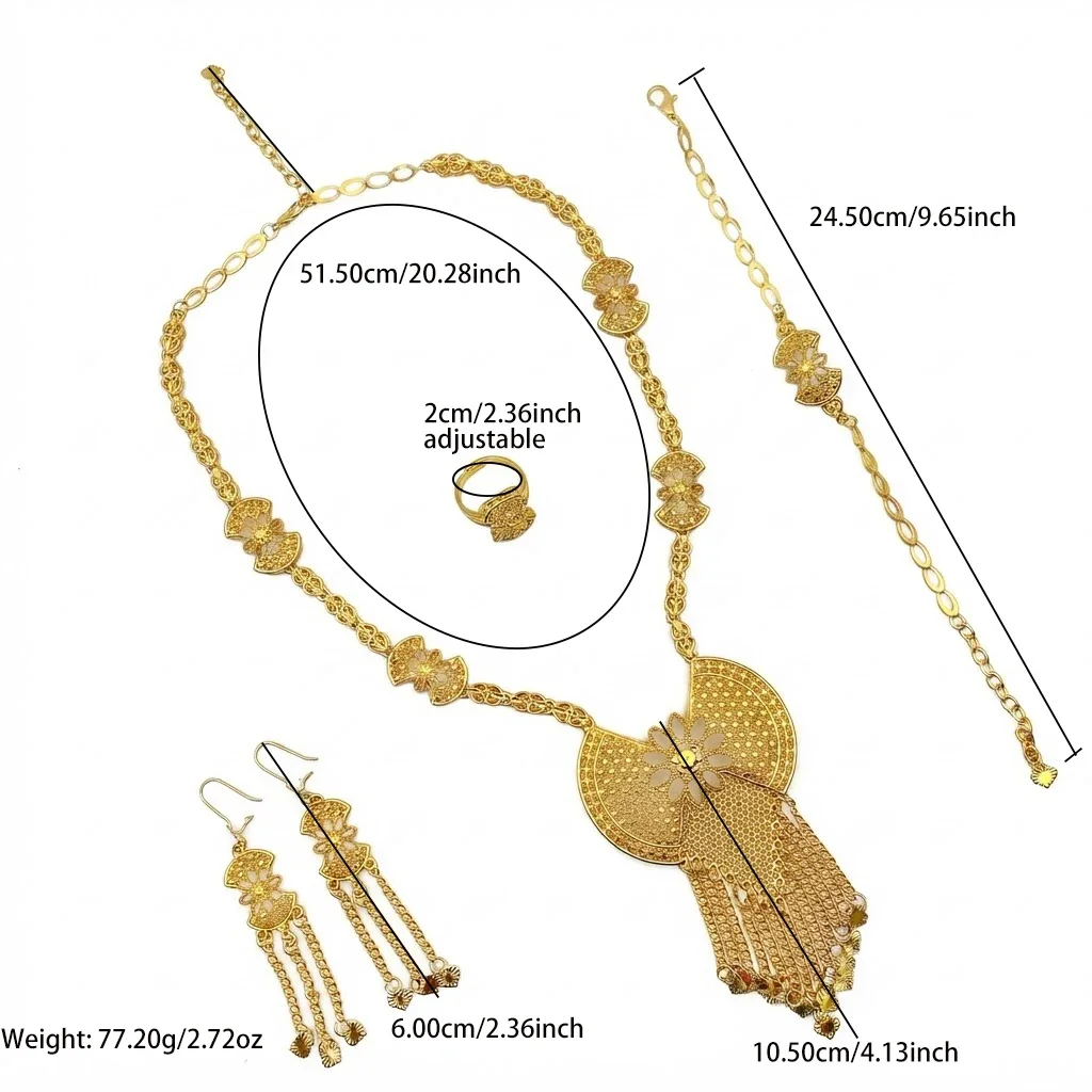ANIID Dubai Lange Halskette, Ohrringe, Schmuckset für Frauen, indische Quaste, goldfarben, nigerianischer afrikanischer Schmuck, Partygeschenke – Detail 11