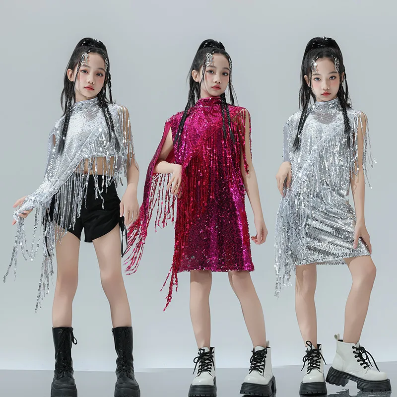 New Children's Sequined Jazz Dance Costumes Personalized Fringed Latin Dance Costumes Girls Hip-hop