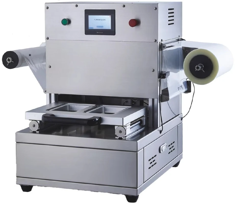 

Desktop Type Gas Flushing Airflow Replacement Pneumatic Driven Modified Atmosphere Packaging Film Tray Sealing Machine Custom