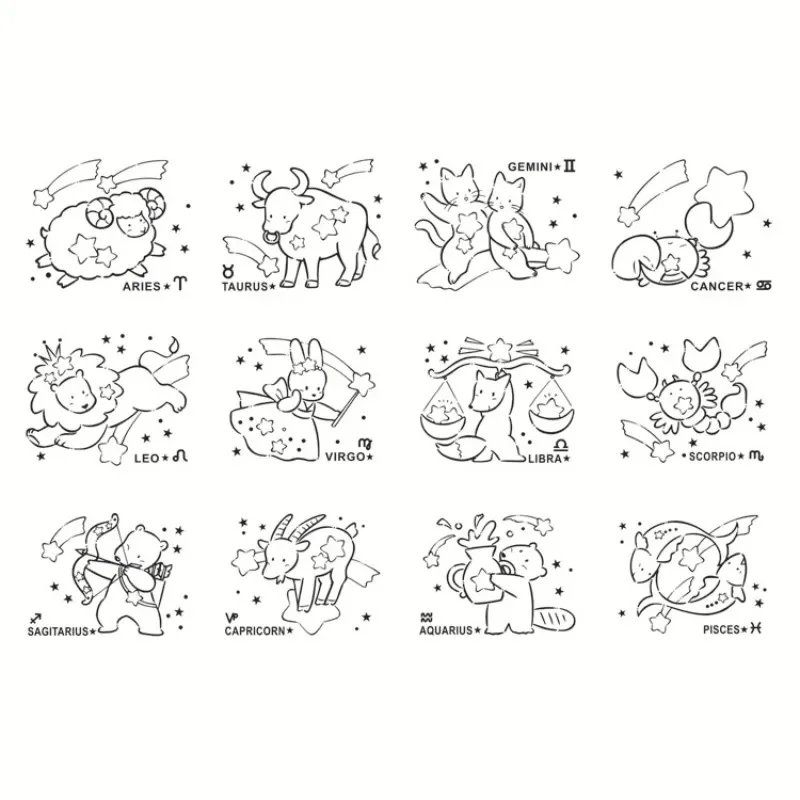 Twelve Constellations Patterns Transparent Seal Kids DIY Scrapbook Interactive Silicone Clear Stamp Seals Cards Educational Toys