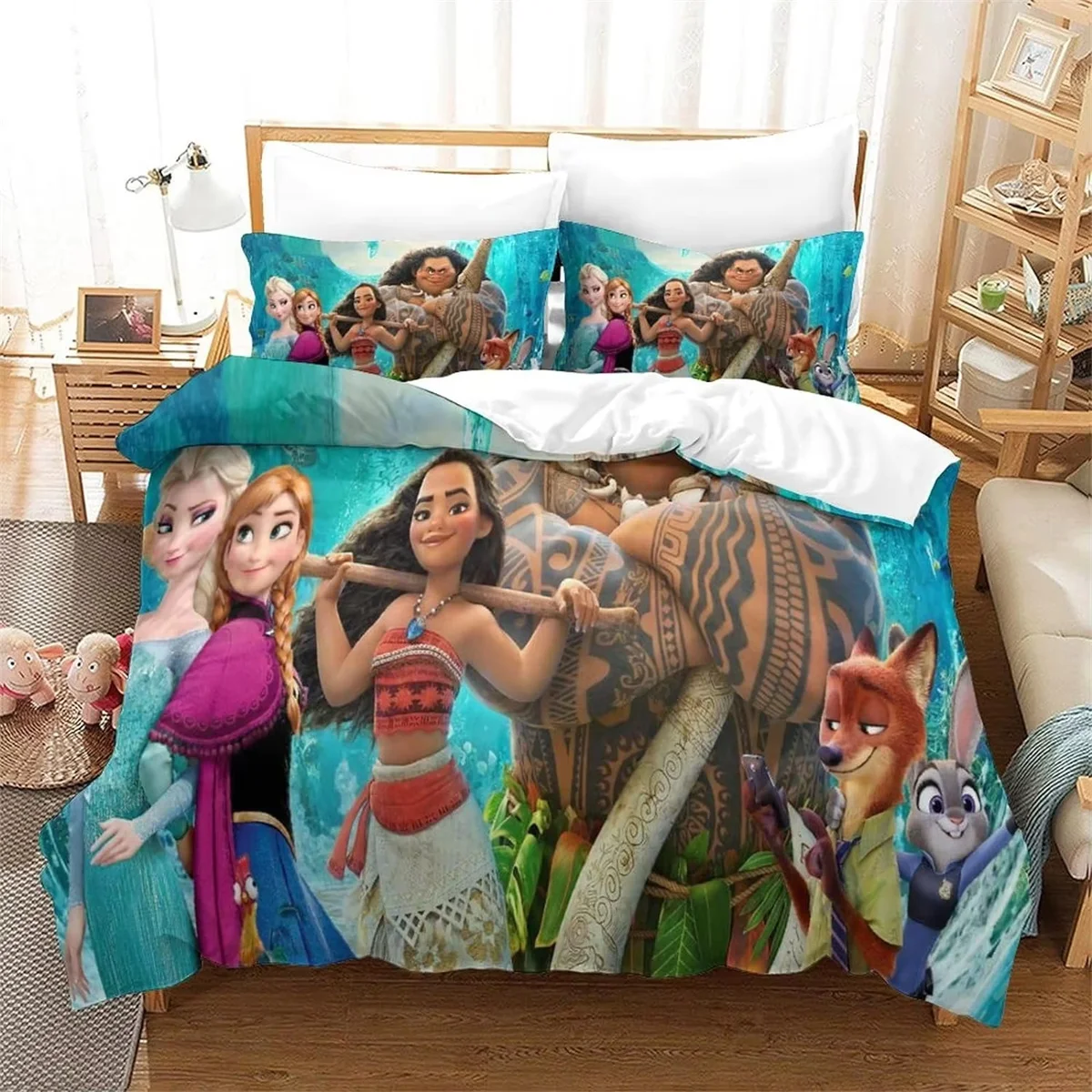 Disney Moana Princess Bedding Set,Microfiber Duvet Cover and Pillowcase 75x50cm, Moana Bedding Set with Zipper for Kids Girls