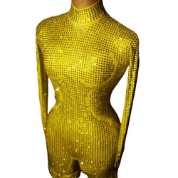 Lussuosa tuta piena di strass per le donne Costume da ballo Sexy vestito da discoteca spettacolo di prestazioni pagliaccetti da festa di abbigliamento da palcoscenico