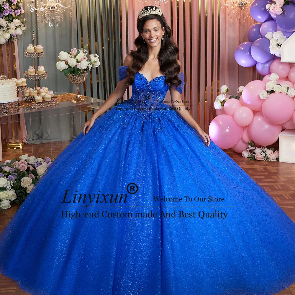 

Princess Glitter Quinceanera Dresses for Girl Off Shoulder Applique Ball Gowns for Birthday Party Customized abiti da cerimonia
