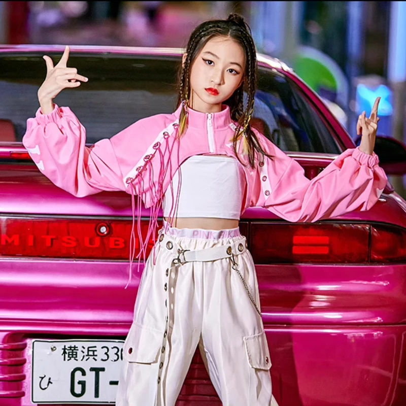 

Girls Hip Hop Street Dance Costume Kids Jazz Kpop Dance Costume Vest Coat Cargo Pants Fashionable Model Runway Show Stage Outfit