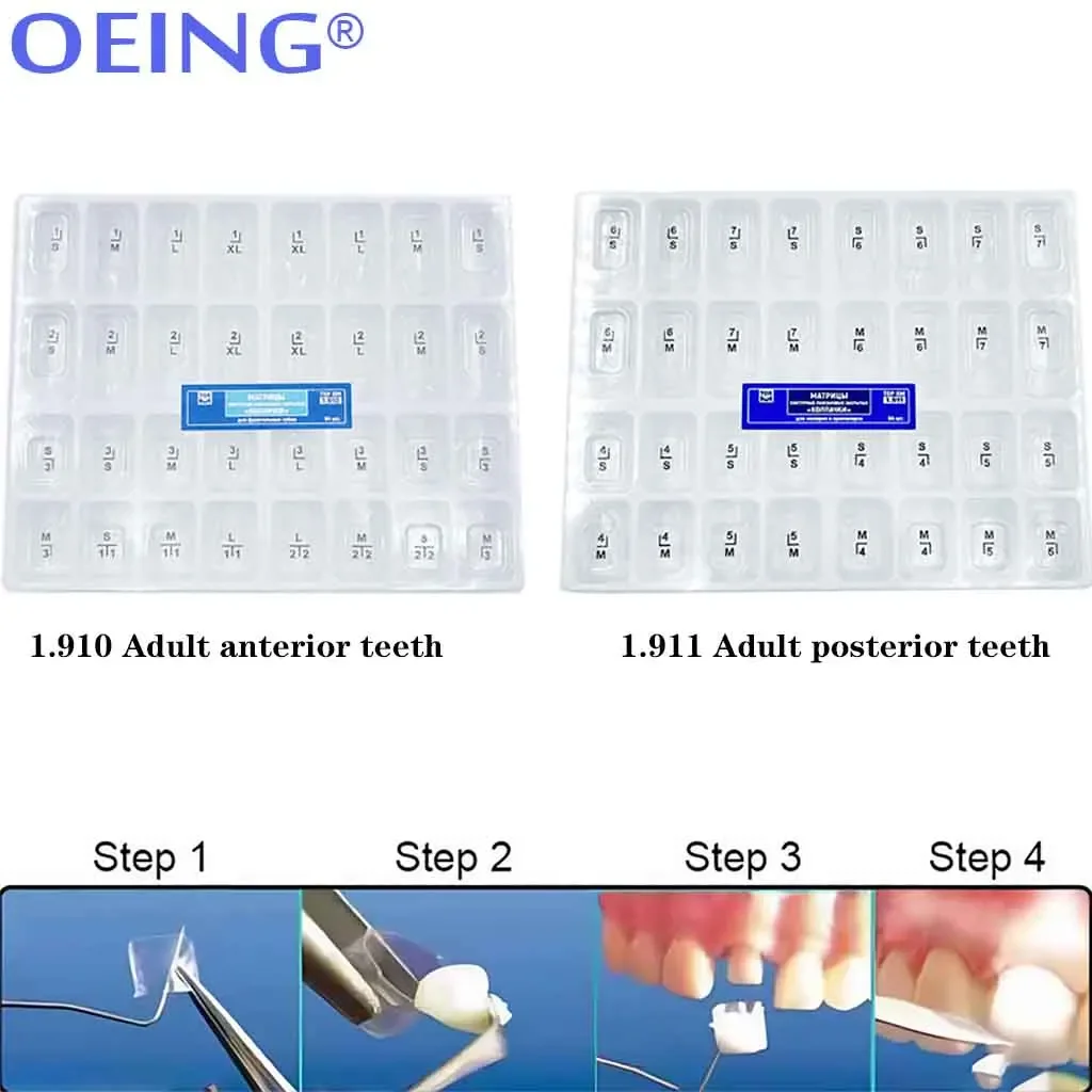 64pcs/Box Dental Transparent Crowns Adult Kids Dentist Kit 1.910/1.912  Temporary Preformed Posterior Pre-crown Matrices Matrix