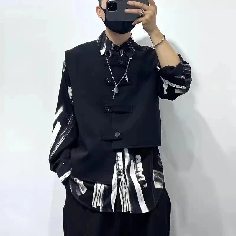 

Two-piece Vest Shirt Set Two-piece Design Matching Top Handsome Personalized Shirt