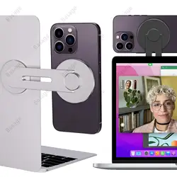 Magnetic Laptop Phone Holder, Adjustable Continuity Camera Mount for Magsafe iPhone, for iOS 16 & MacBook macOS 13 Ventura