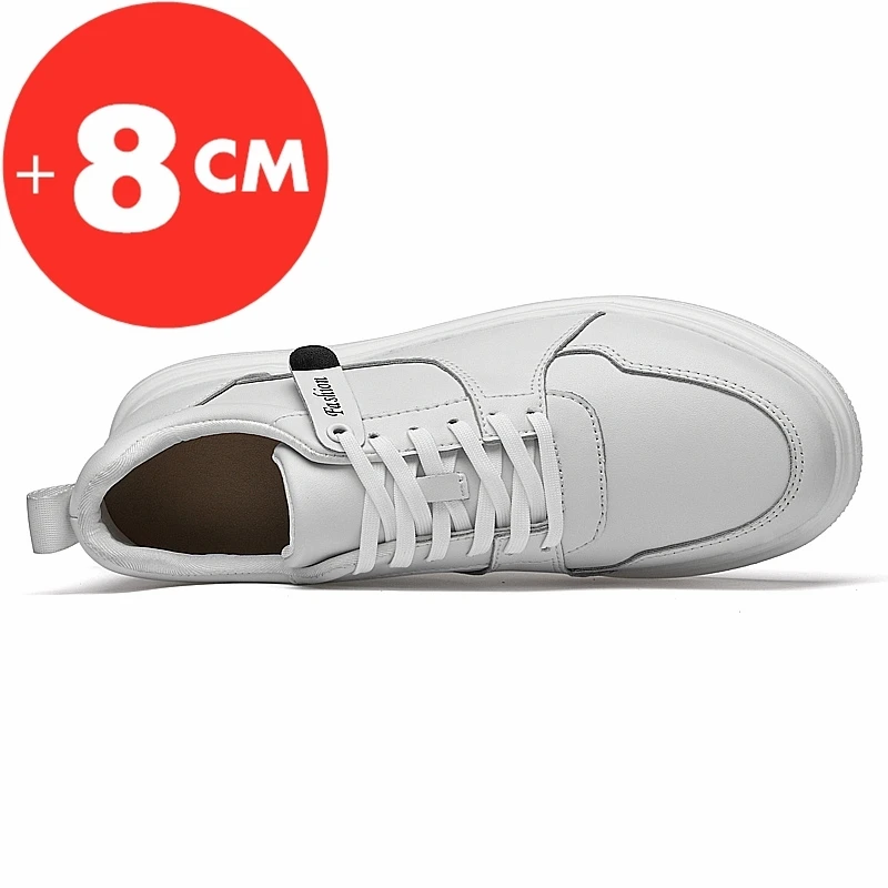 Zapatillas deportivas de cuero de vaca para hombre, calzado deportivo con plantilla de elevación de 8cm, transpirable, a la moda