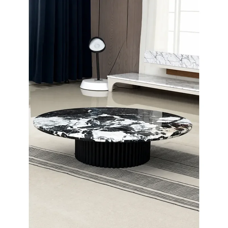 Italian Minimalist Black Natural Marble Round Coffee Table Light Luxury Home Villa Centerpiece