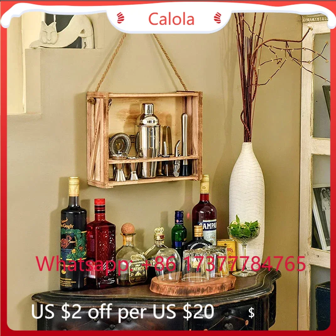 Stainless Steel Cocktail Shaker Set American Style Shaker Cup with Wooden Stand