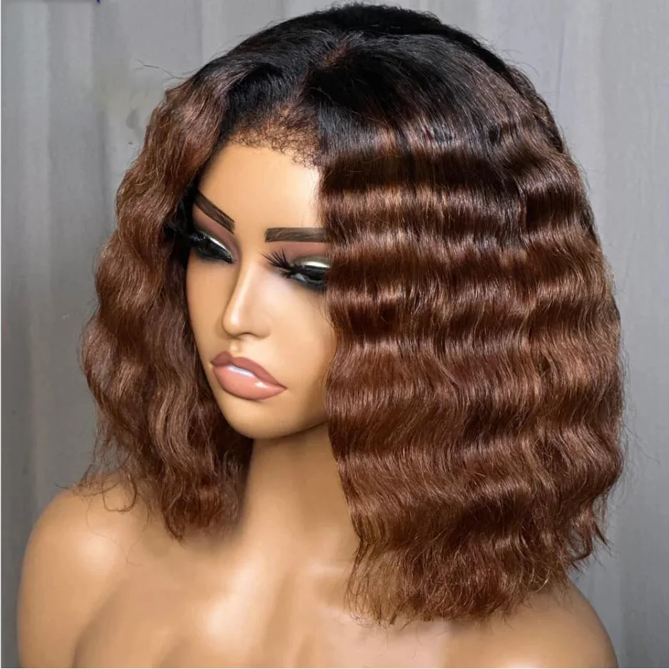 Prepizzicate Glueless Soft Ombre Honey Blonde Brown Deep Wave ricci corti parrucche anteriori in pizzo per donne nere con capelli Afro Baby