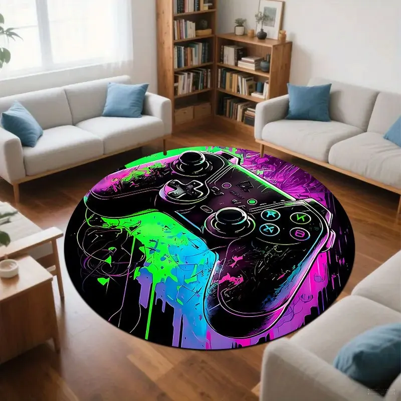 Colorful gaming controller Flannel-printed round floor mats are slip-resistant Suitable for room bedroom terrace garden carpets