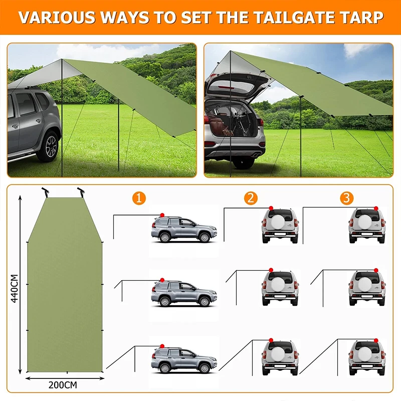 Outdoor Camping Sun Shelter 440x200cm Car Side Rooftop Sun Shade Tent Awning Waterproof UV Automobile Rooftop Rain Canopy