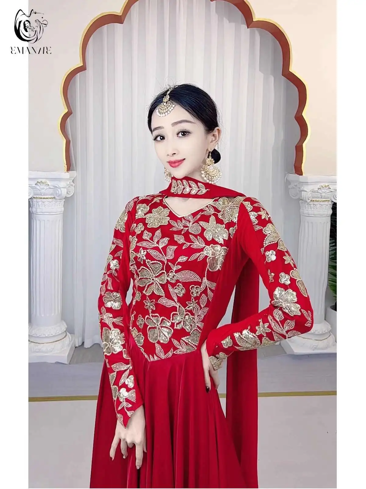 

Xinjiang Dance Exotic Clothing Dress Women's Clothing Embroidery Skirt Dance Costume Big Skirt Hem Long chinese costumes kids