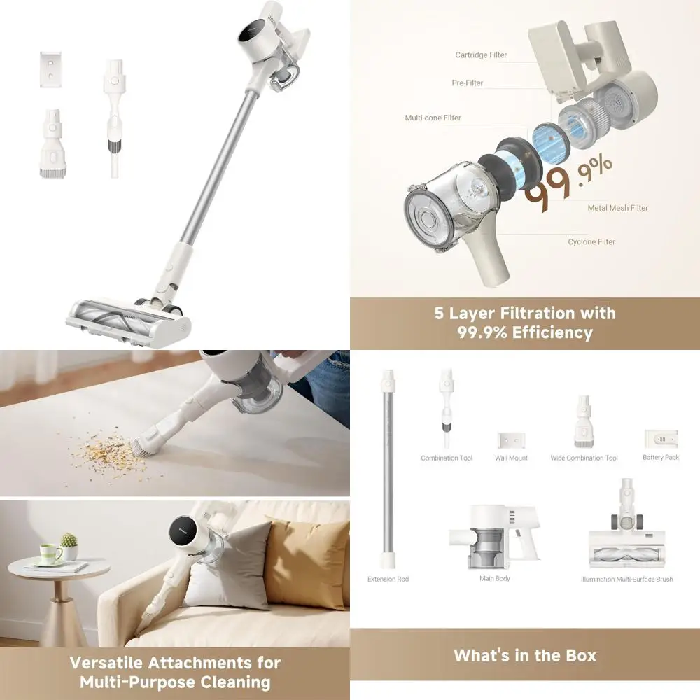 

Мощный пылесос с силой всасывания 120AW, 60 минут работы, легкий, подходит для всех типов полов, удаляет шерсть животных.