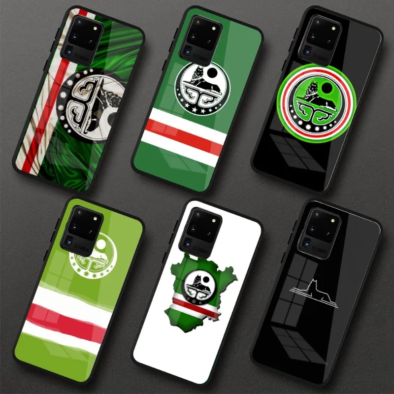 Chechnya Flag Phone Case for Samung S23 S22 S21 Pro Ultra A13 A33 A53 NOTE 20 PC Glass Phone Cover Funda