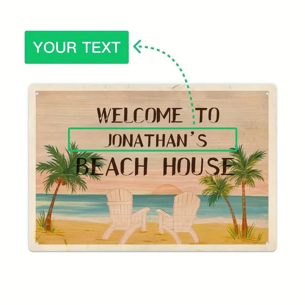 CIFbuy 1pc Personalized Customizable Embrace Beach House Tin Plaque, Vintage Wall Ornament For Lake House Farm Home Indoor Decor