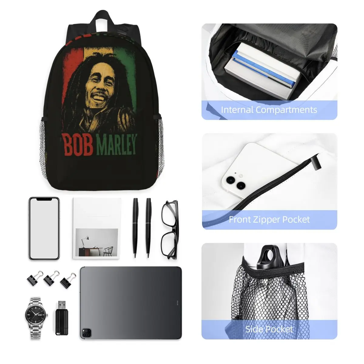 Bob Marley Album Reggae Music Jamaican Style Backpack Student Boys Girls BookBag Men Women School Bag Computer Shoulder Bags