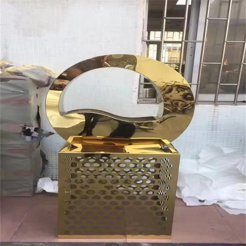 Luxury Gold Stainless Steel Floor Vase, Irregular Rectangular Metal Planter for Interior Decor