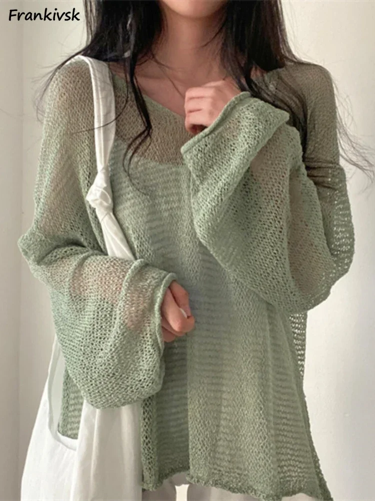 Sweaters Women Hollow Out Baggy Aesthetic Knitting Summer Sun-proof Comfortable Trendy All-match Basics Students Solid Loose Ins