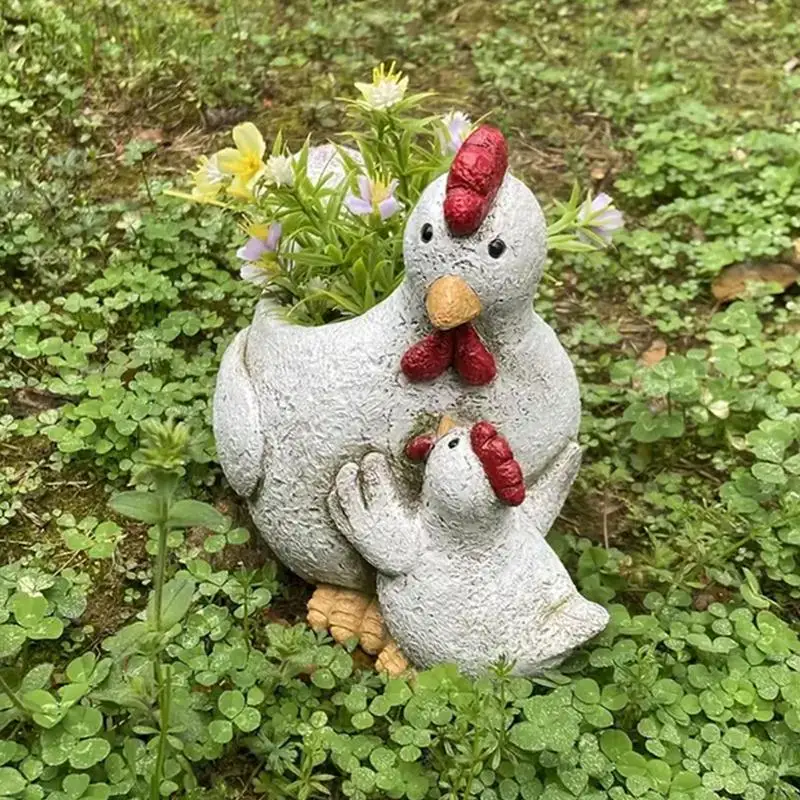 Chicken Succulent Pot Cute Chicken Statue Succulent Flower Pot Cartoon Parent-Child Chicken Flowerpot Chicken Statue Bonsai