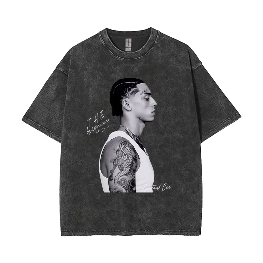 

Washed Vintage Rapper Central Cee Face Graphic T-shirt Men Women Hip Hop Fashion Short Sleeve T Shirts Mens Oversized Streetwear