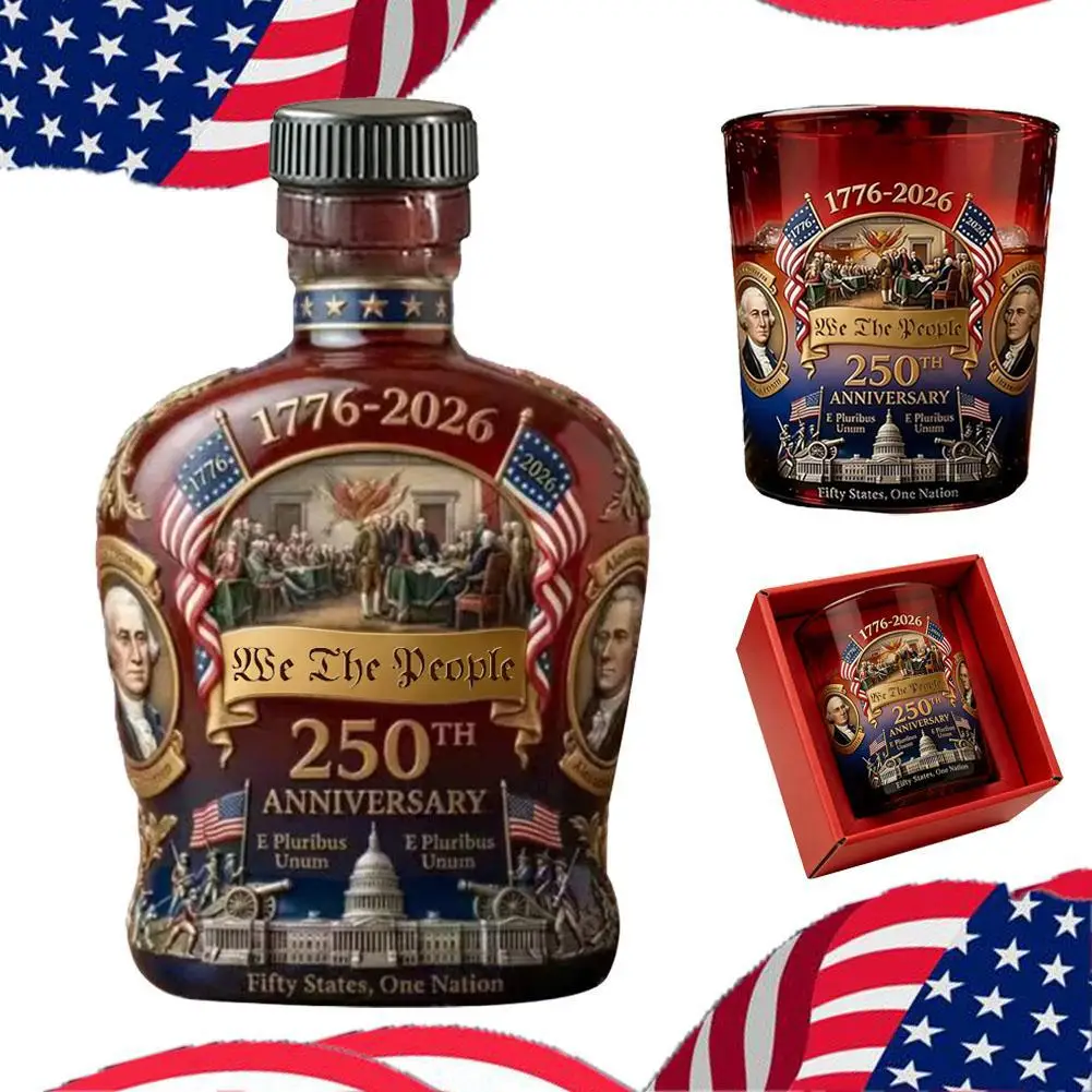 Bouteille de whisky commémorative du 250e anniversaire des États-Unis, ensemble de carafe en verre « We The People » Heritage, pour les amateurs d'histoire et les collectionneurs patriotes