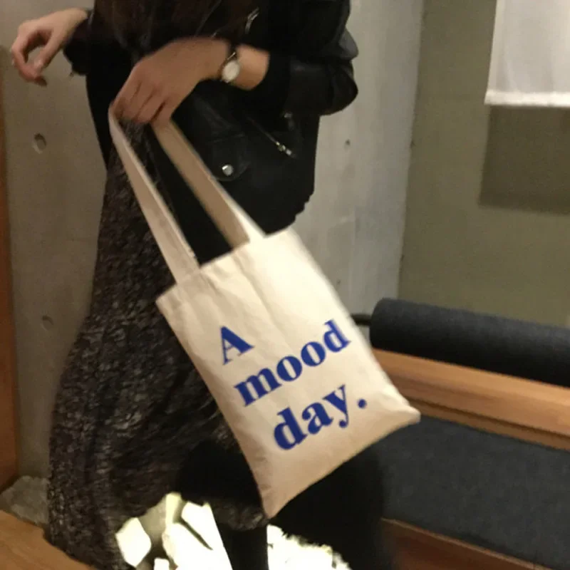 Simple Letter Women Mini Tote Shoulder Bag Thin Cotton Cloth Ladies Eco Reusable Shopping Bags Female Student Girls Book Handbag