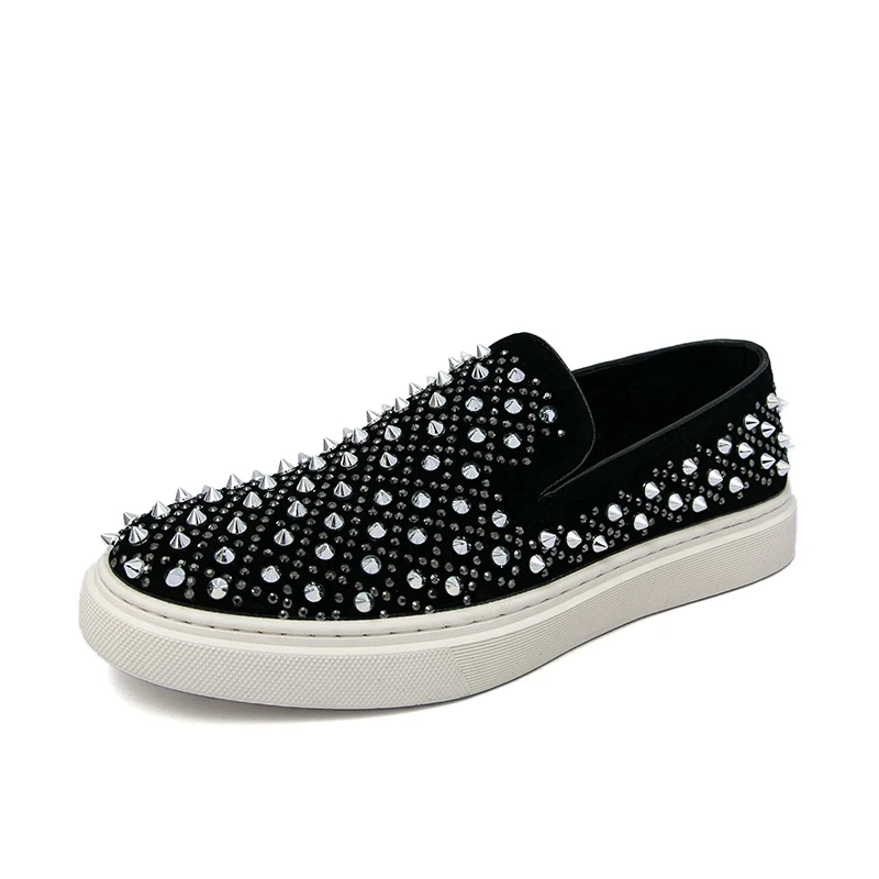 Men's Fashion Party Prom Dress Rivets Shoes Slip-on Cow Suede Leather Flats Shoe Breathable Studded Loafers Designer Footwear