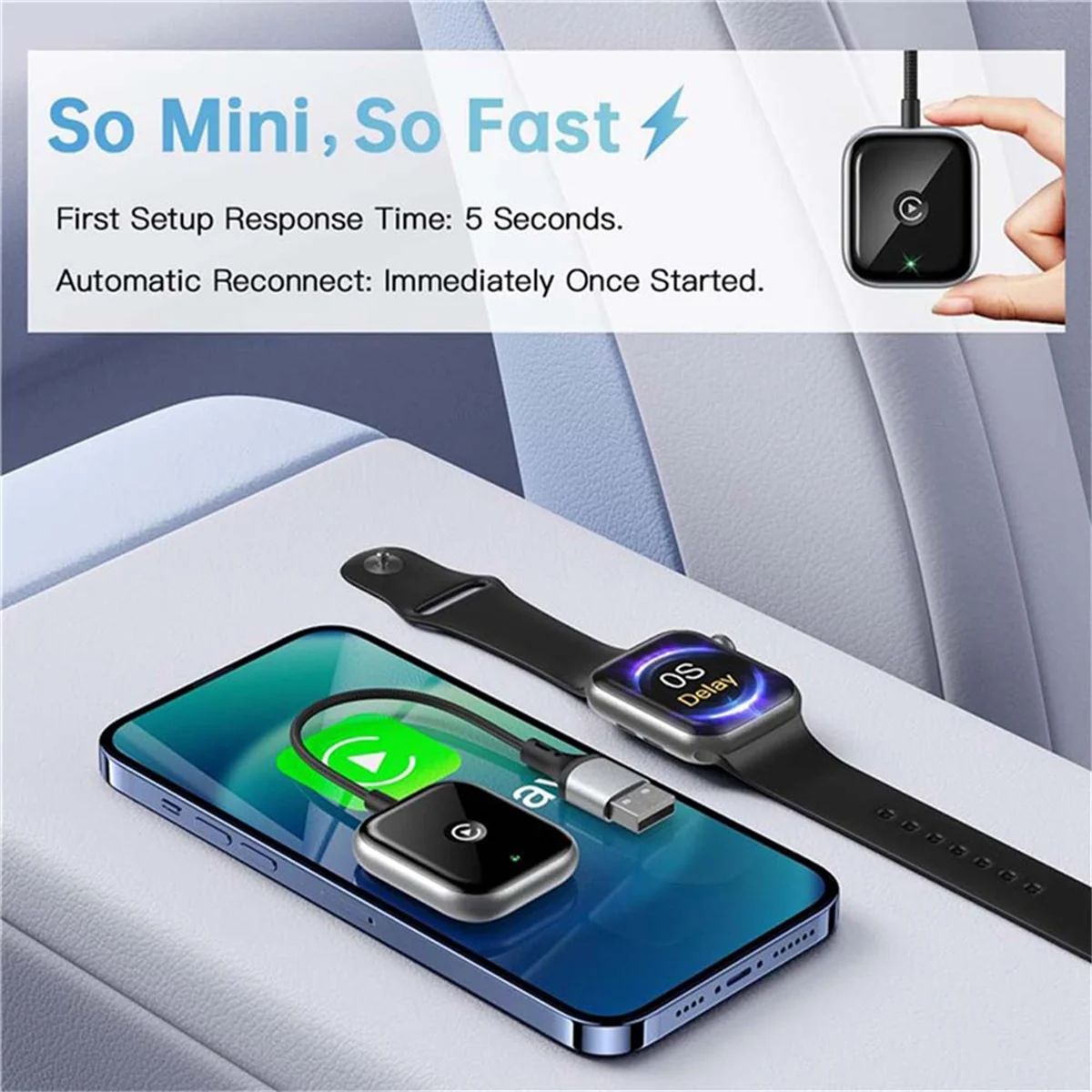 New 2 in 1 Wireless Carplay Adapter Wired to Wireless Adapter Car AI Box Plug & Play Mini Car Play Adapter Black