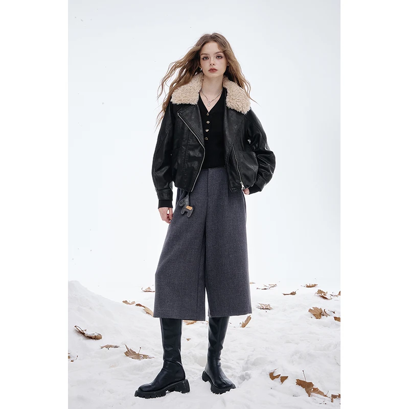 ELFSACK 2025 الشتاء الوافدين الجدد Y2K خمر شيك الطبقات التلبيب فو الجلود سترة قصيرة للنساء #2