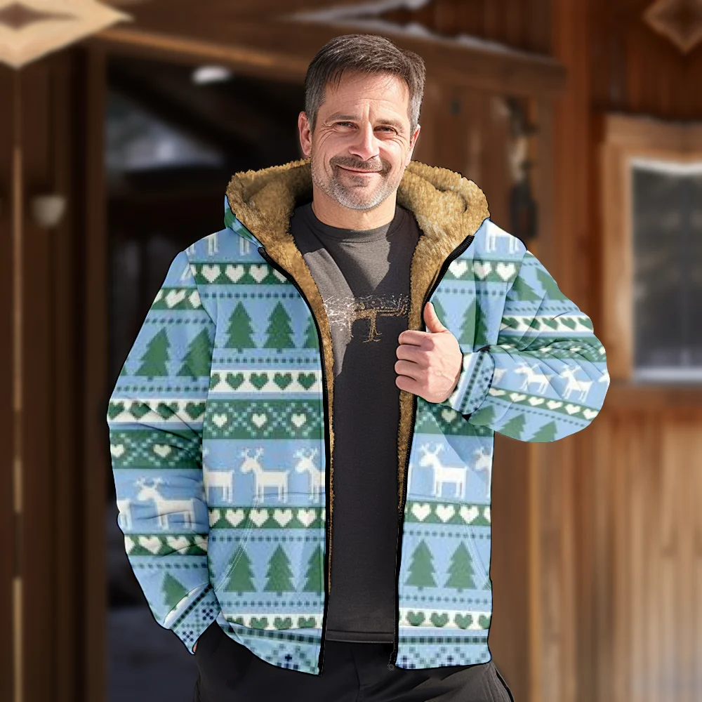 Abrigos de chaquetas de invierno para hombre, abrigo informal de algodón con patrón azul de Reno de Navidad, abrigo impermeable para fiesta Vintage