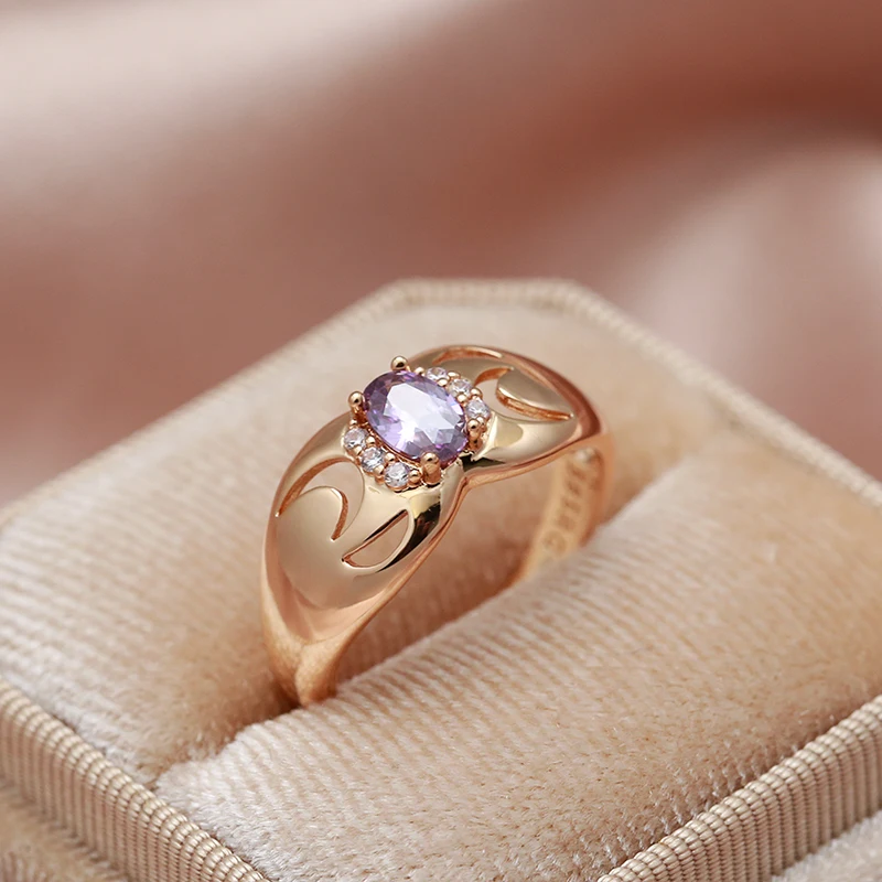 SYOUJYO Luxury Purple Oval Natural Zircon Rings For Women 585 Rose Gold Color Bridal Wedding Fine Jewelry Trendy Rings Gift