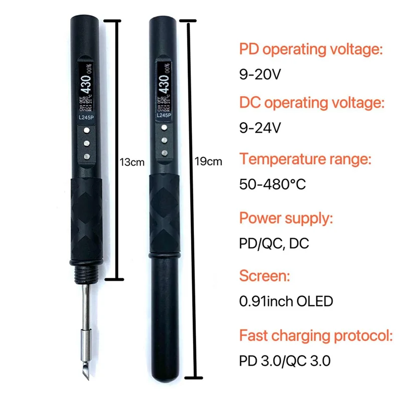 

A56XA L245P PD 65W DC 90W Portable Electric Soldering Iron Supports QC PD Compatible JBC245 for DIY Electrical Repairs,Black