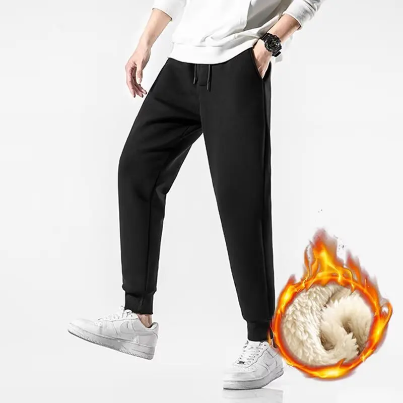 

Men's Pants Autumn/Winter New Sport Plus Velvet Jogging Trousers Fitness Loose Fit Clothing Solid Color Outfit Streetwear Pants