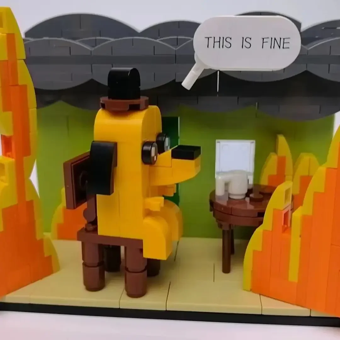 MOC This is Fine Dog Building Block Ornament Creative Dog Animal Model Statue Home Desktop Festival Decoration For Children Gift