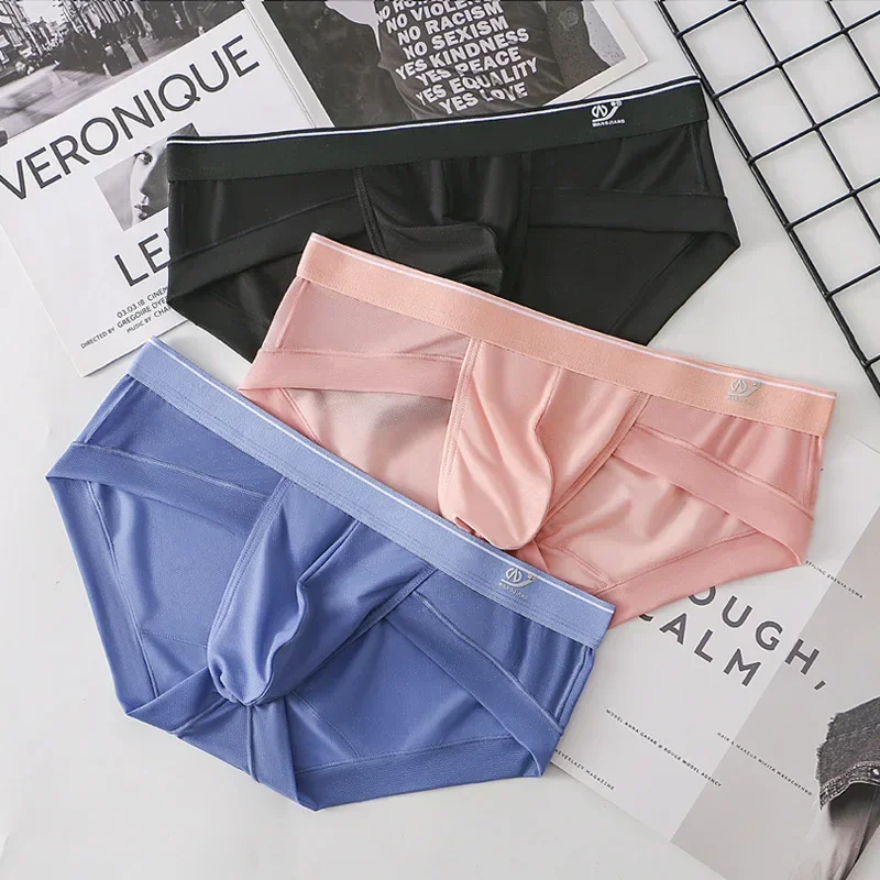 

3PCS Men's boxer Ice screen hole cueca large convex breathable quick dry men's boxers solid color underpants men underwear new