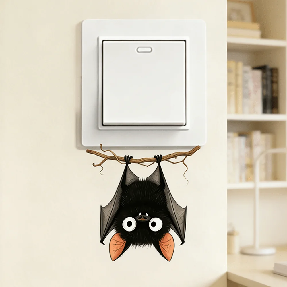 Bat Hanging on Vine Light Switch Sticker Cute Creative Wall Decal Bedroom Living Room Kitchen Bathroom Cafe Home Decor Holiday