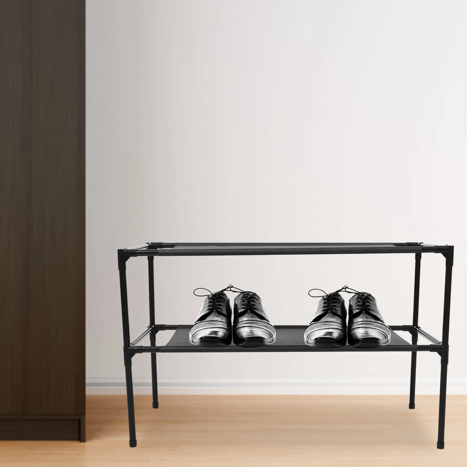 

Stainless Steel 2 layer Space Saving Shoe Rack Black Storage Storage Shelf Shelf for Dormitory Bedroom Entryway Space saving