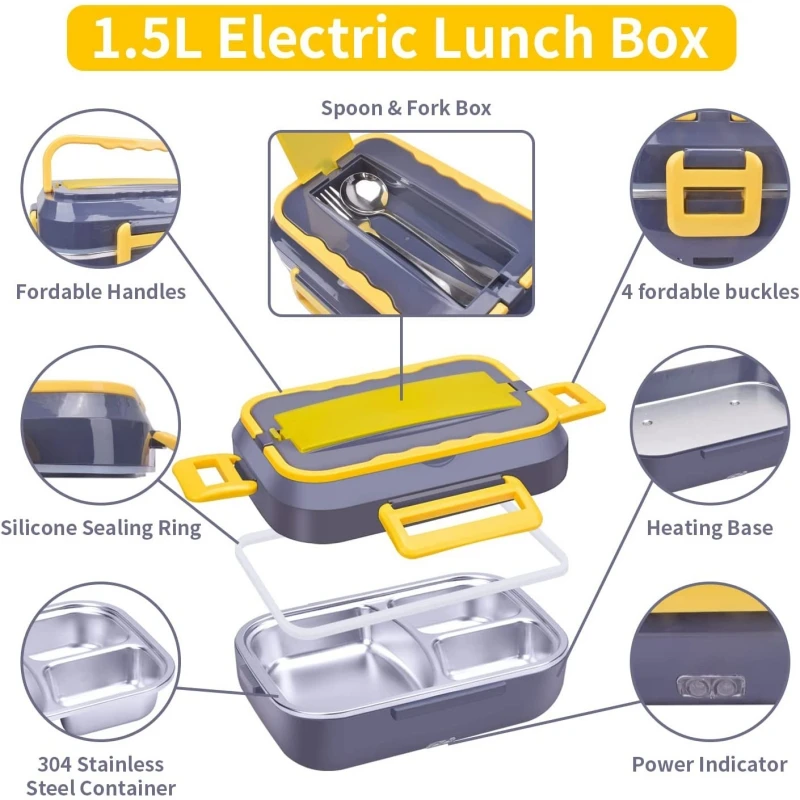 Portable Car-mounted Household Two-in-one Electric Heated Lunch Box 220V/110V Stainless Steel Liner Heated Lunch Box Set