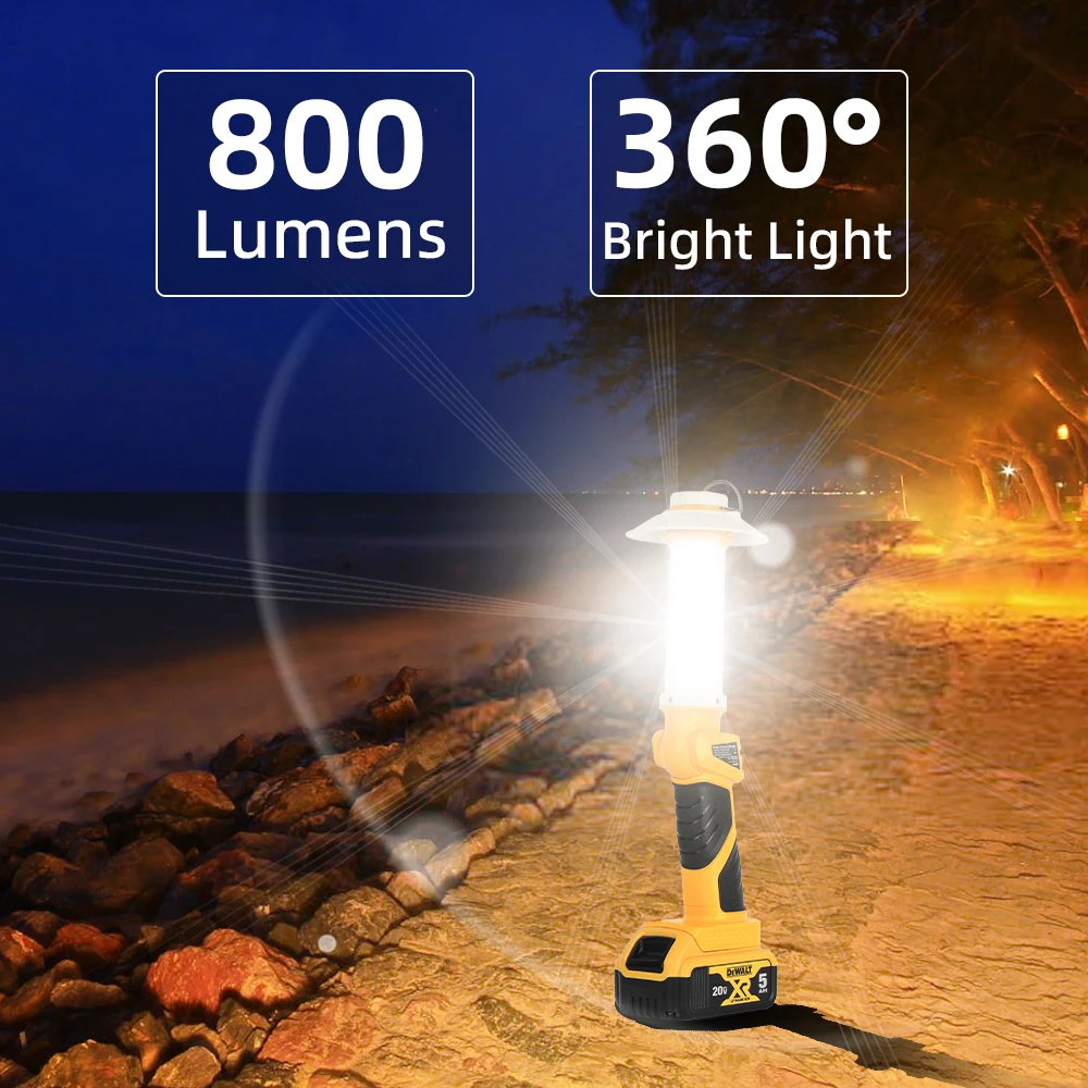 Cordless LED Work Light for Dewalt 20V Li-ion Battery, 12W Outdoor Flashlight Portable Camping Lanterns for Emergency(No Battery