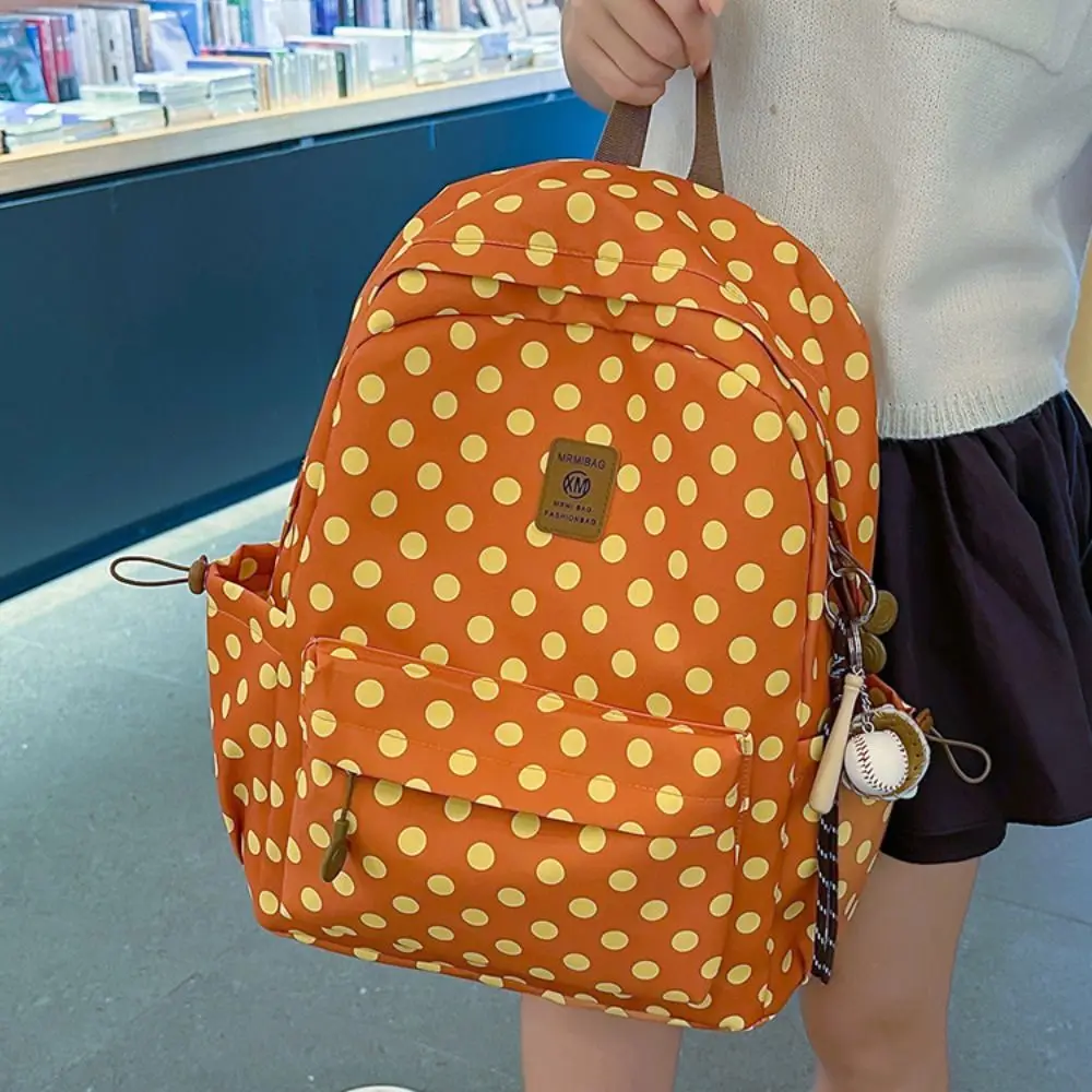 Y2k Süßer Polka-Dot-Rucksack, mehrfarbig, mit mehreren Taschen, Spitzenbesatz, strapazierfähiger minimalistischer Schulrucksack für Studenten und College. – Detail 8