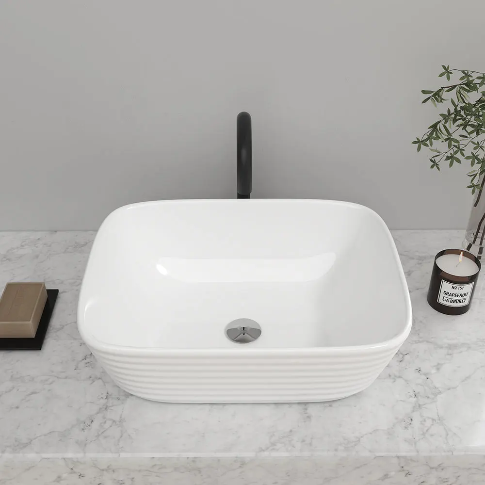 Modern White Square Countertop Bathroom Sink