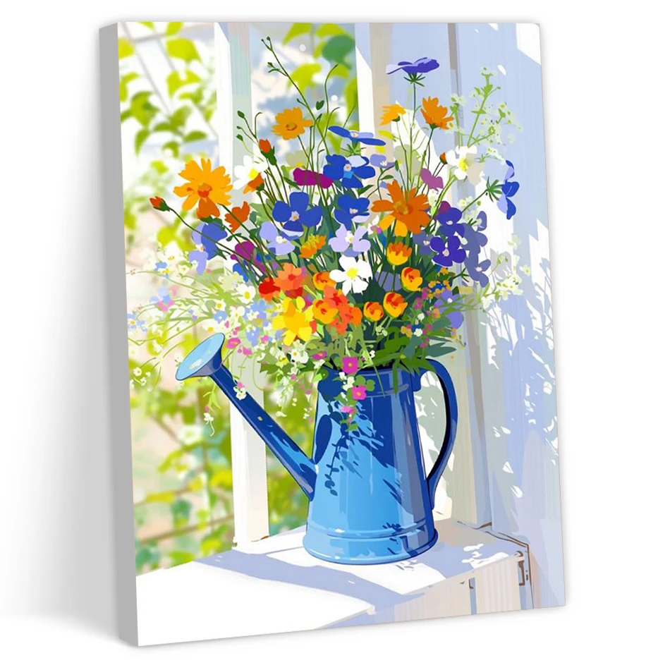 CHENISTORY Diy Oil Painting By Numbers Simple Watercolors Picture Paint Flowers Handiwork Wall Art Picture Canvas Picture Frame