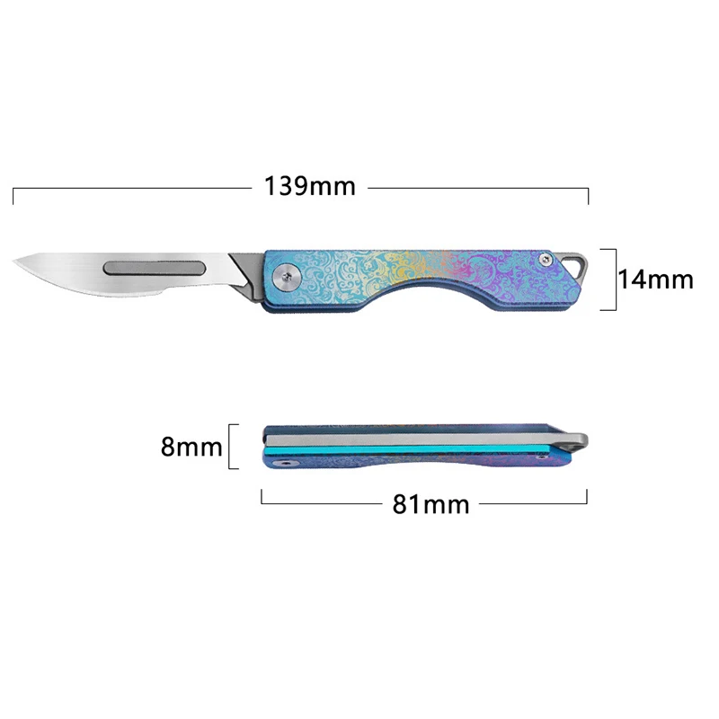 NEW Titanium Alloy Scalpel Medical Folding Knife EDC Outdoor Unpacking Pocket Knife with 10pcs Replaceable Blades