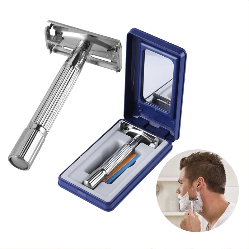 Traditional Safety Manual Razor T-type Razor for Men Classic Butterfly Double Edge Shaving Razor Chrome Sharp Shaver