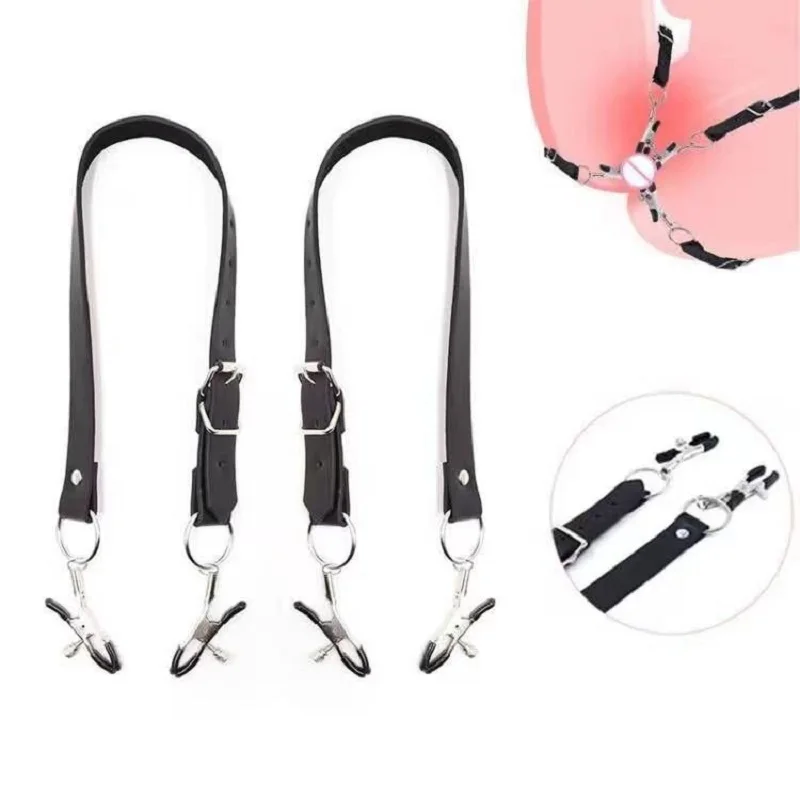 Labia Spreader for Women Pussy Nipple Clitoral Clips With Leather Straps Rubber Tips Vagina Stimulator Role Play Adult Sex Toys