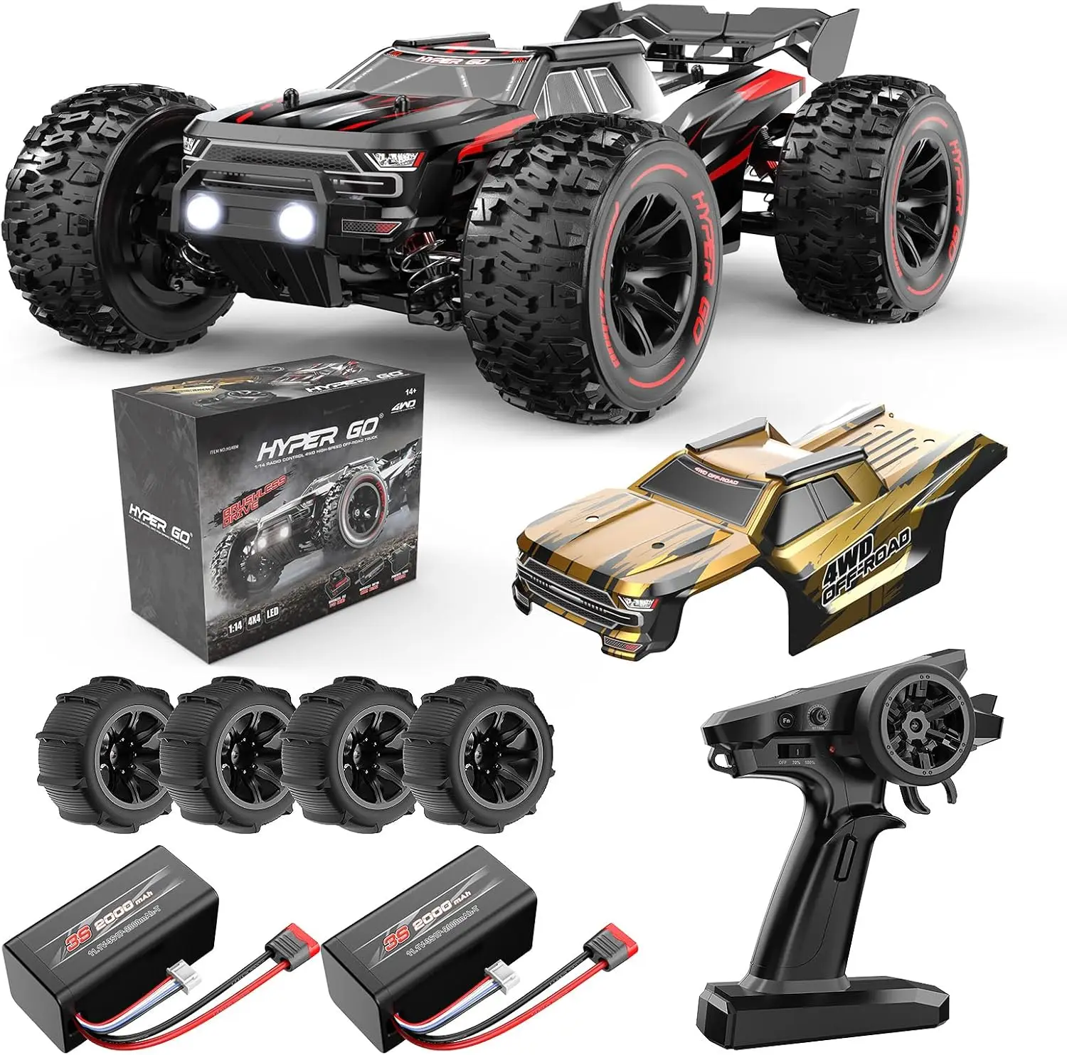 1/14 Scale Brushless RC Car for Adults 50 mph Fast Speed, 4WD Offroad Waterproof Electric Powered High Speed RC Truck, Extreme RC Truggy with 3S Battery for Snow and Sand
