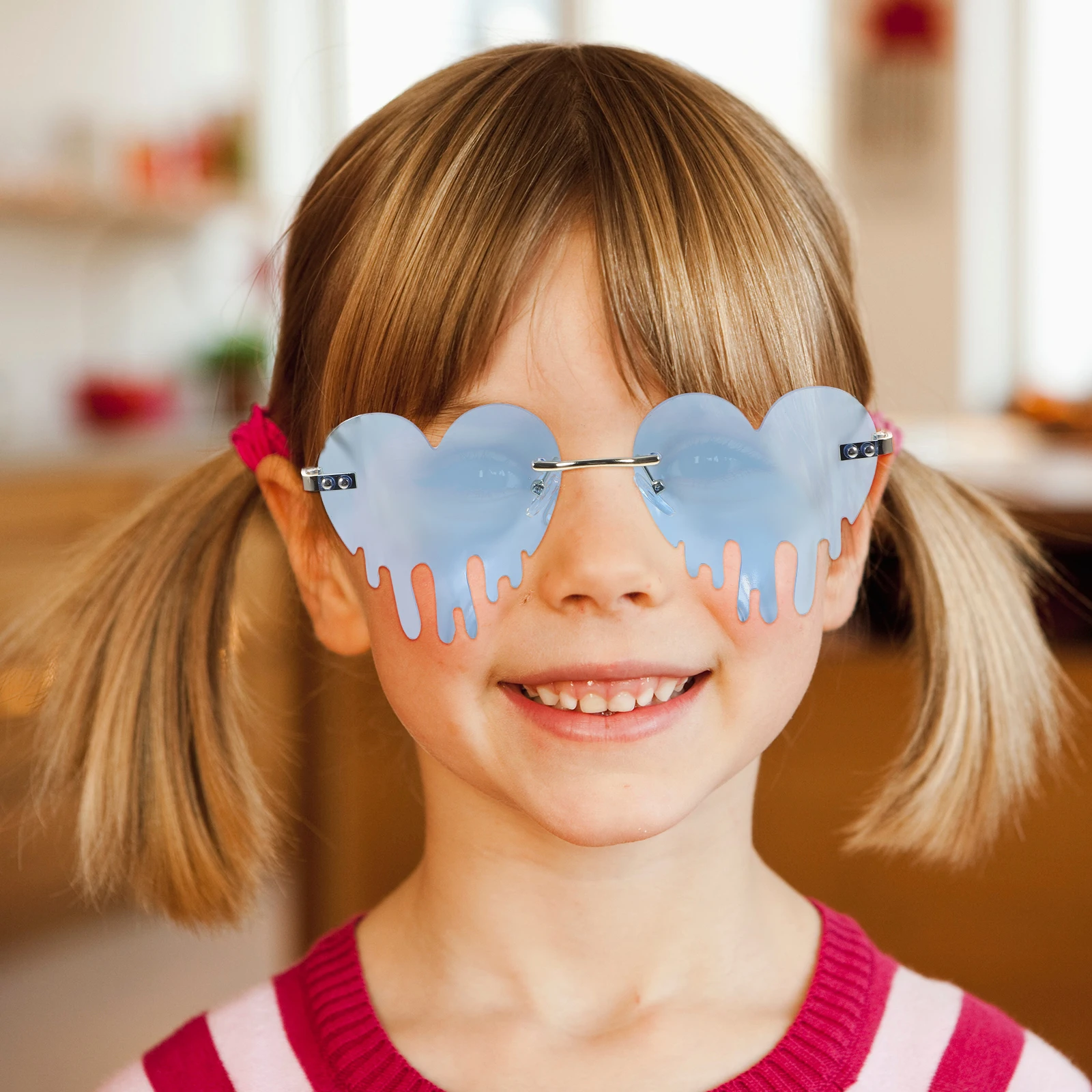 

Funny Dripping Heart Shaped Colorful Sunglasses Frameless Metal Pc Glasses For Women Lightweight Comfortable Party Bachelorette