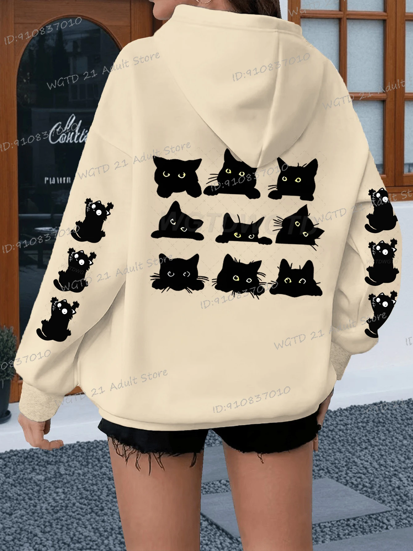 أشكال مختلفة من القطط طباعة هوديي موضة النساء هريرة عاشق الهدايا البلوفرات ربيع الخريف الصوف عادية هودي أنيمي القط مقنعين